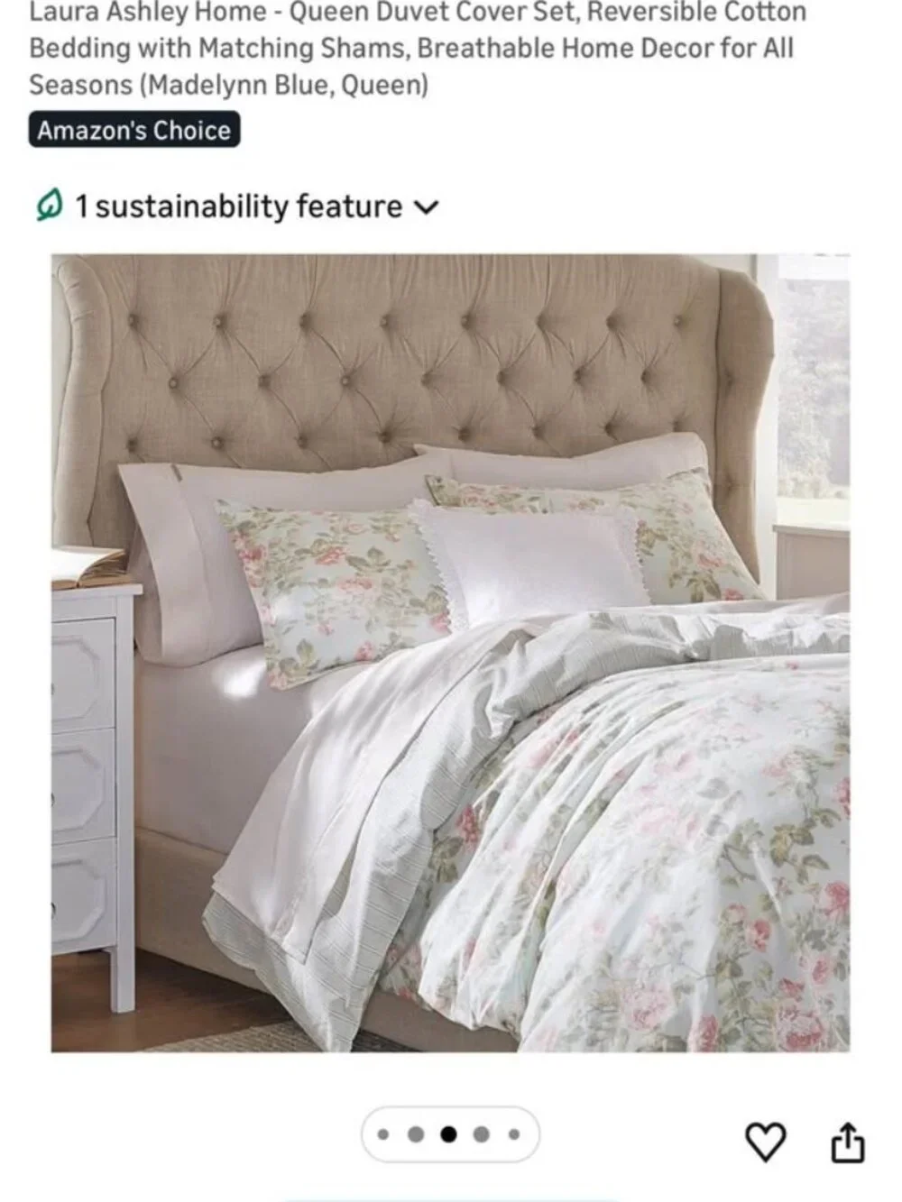 Laura Ashley Queen Blue Duvet Cover Set, Reversible Cotton with Matching Shams